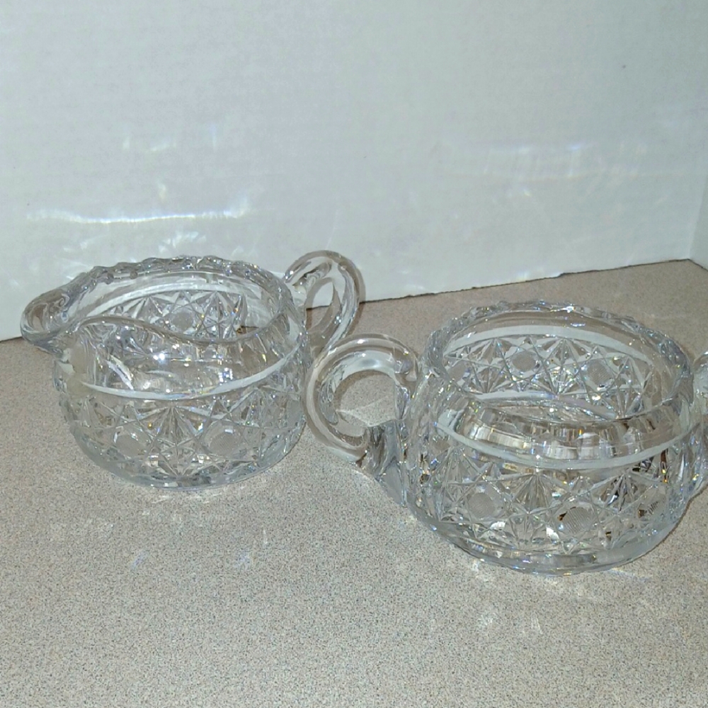 Intricate Glass Creamer and Sugar Set